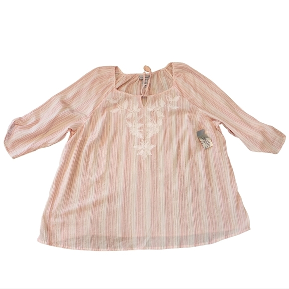 NWT Catherine's pink white stripe metallic gold threading embroidered blouse. 3X - Picture 1 of 13